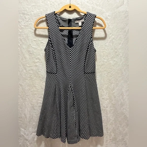 Banana Republic Chevron Stripe Dress Flattering Fit Flare Parisian Chic - Picture 7 of 8